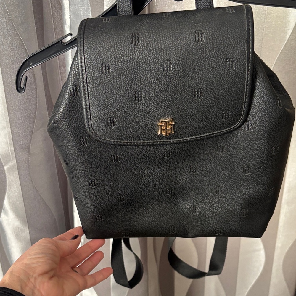 Tommy Hilfiger Black Backpack with Gold Logo